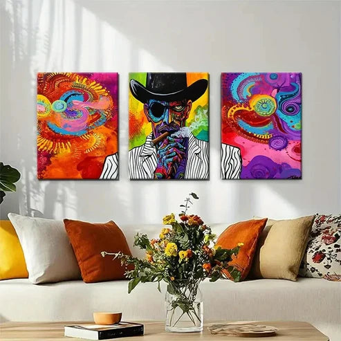 3pcs Psychedelic Abstract Cowboy Pop Perfect Wall Art Canvas Unframed - High Quality Print 100% Australian Made Wall Canvas