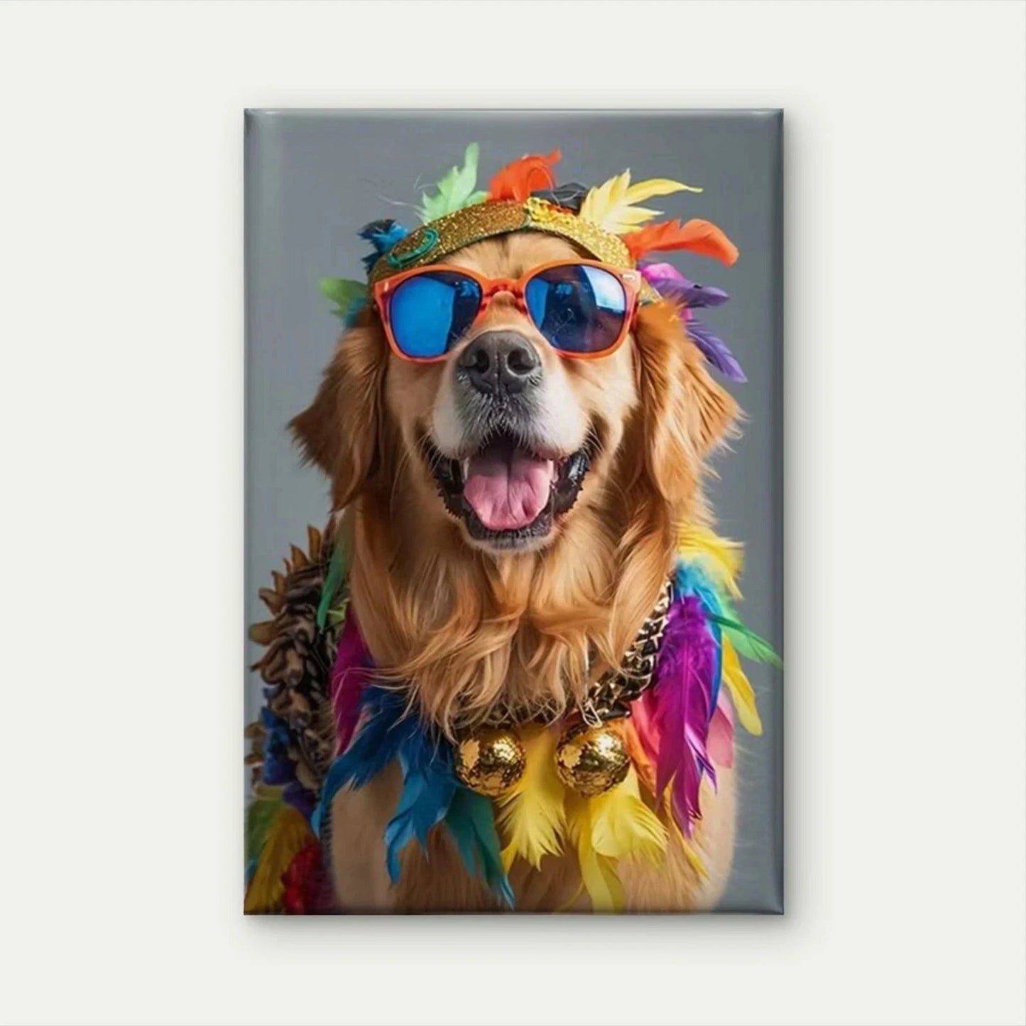 Colorful Golden Retriever Dog in Glasses Metal Print Ready to Hang - Bella Home Decor
