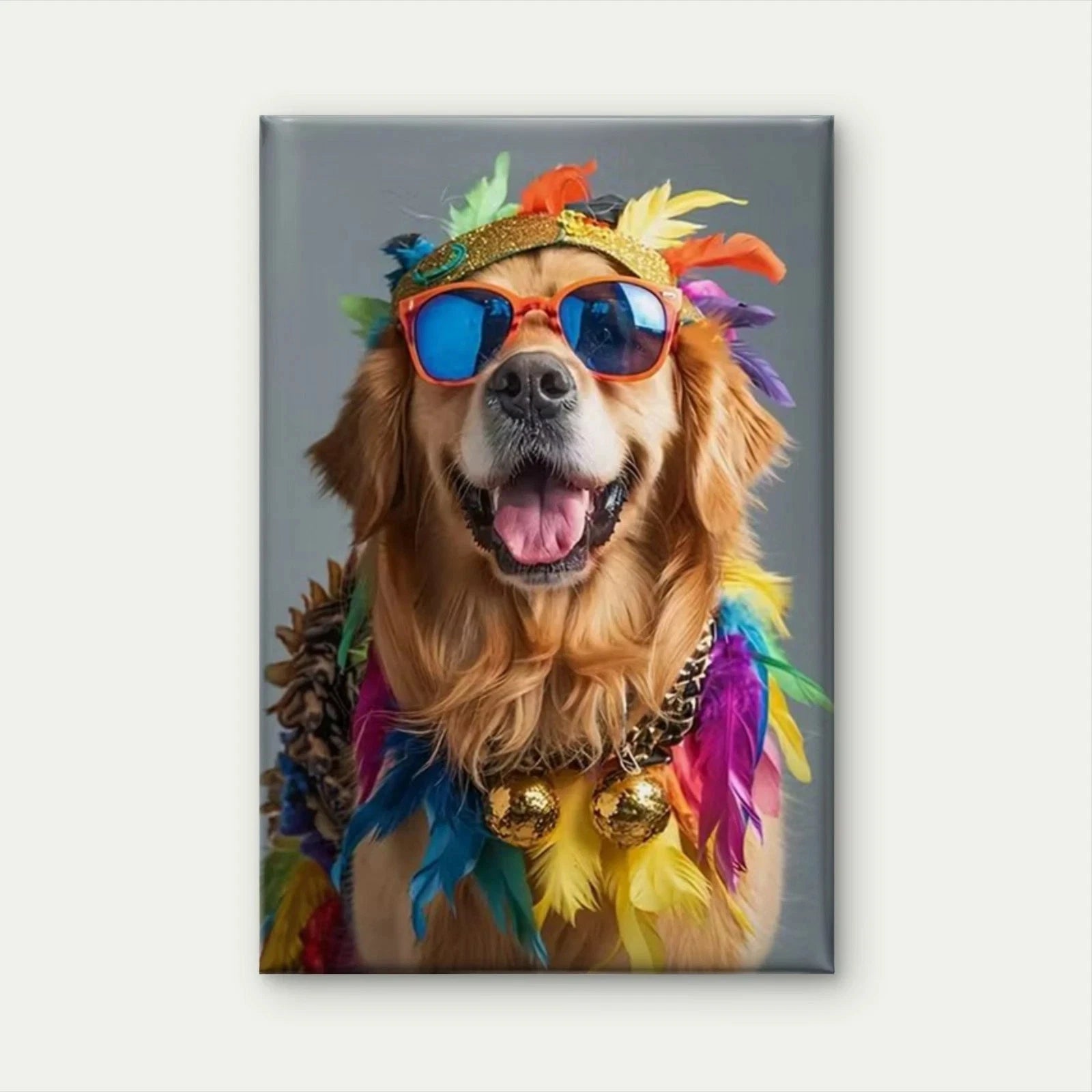 Colorful Golden Retriever Dog in Glasses Metal Print Ready to Hang - Bella Home Decor
