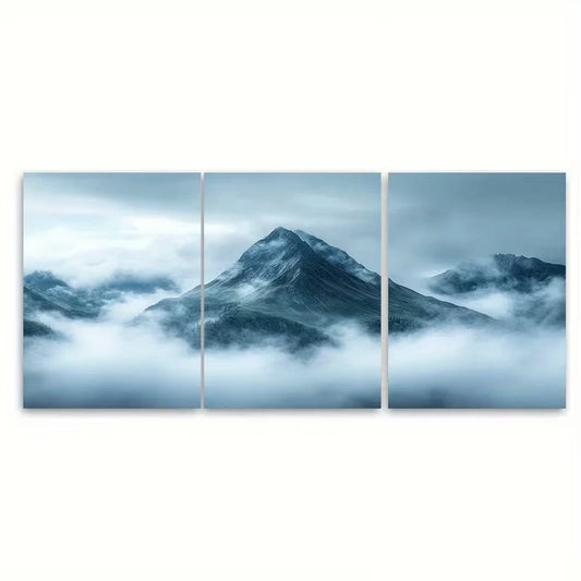 3pcs Misty Mountain Tranquil Cloudy Landscape Metal Print Ready to Hang Art