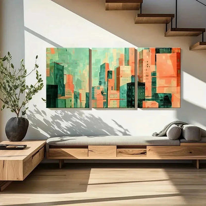 3pcs Abstract Cityscape Art Urban Landscape Metal Print Ready to Hang Art - Bella Home Decor