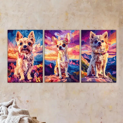 3pcs Colorful Abstract Paintings of Two Dogs Wall Art Set Canvas Framed 60x90cm - High Quality Print 100% Australian Made Wall Canvas Ready to Hang - Bella Home Decor