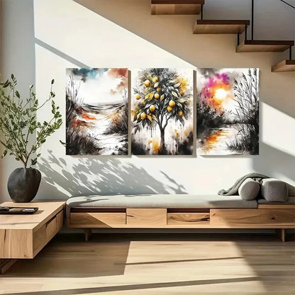 3pcs Abstract Lemon Tree Boho Nature Landscape Metal Print Ready to Hang Art - Bella Home Decor