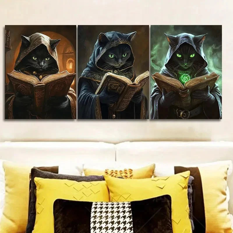 3pcs Mystical Kitten Wizard Metal Print Ready to Hang Art