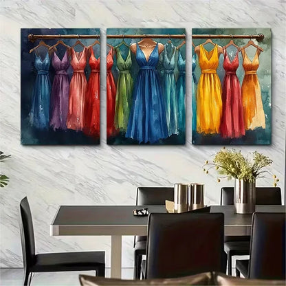 3pcs Fashion Clothes Rail Watercolour Metal Print Ready to Hang Art
