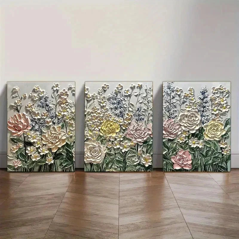 3pcs Abstract Pink floral wall art Metal Print Ready to Hang Art - Bella Home Decor