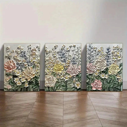 3pcs Abstract Pink floral wall art Metal Print Ready to Hang Art - Bella Home Decor