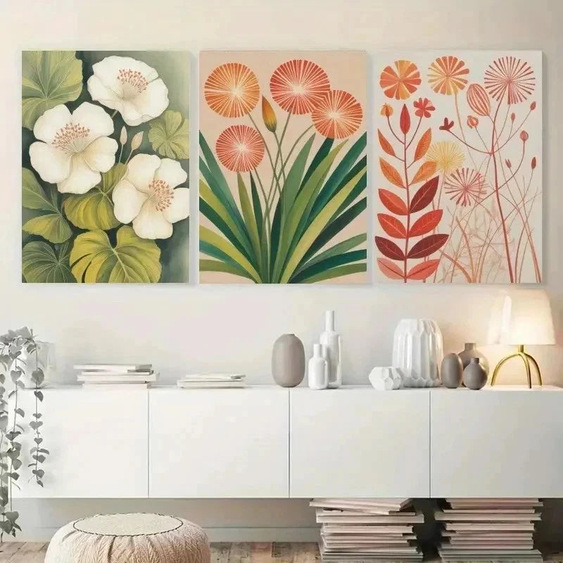 3pcs White Flowers, Orange Flowers Wall Art Set Canvas Framed 40x60cm - High Quality Print 100% Australian Made Wall Canvas Ready to Hang