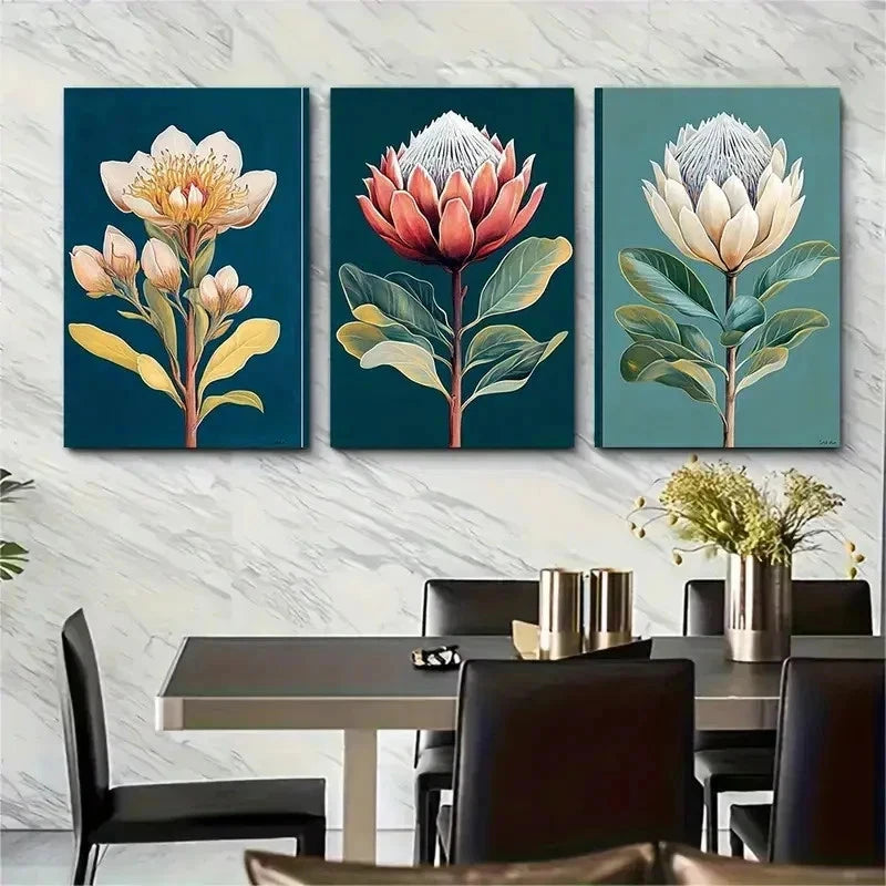3pcs Botanical Floral Vibrant African Perfect Wall Art Set Canvas Framed 50x70cm - High Quality Print 100% Australian Made Wall Canvas Ready to Hang - Bella Home Decor