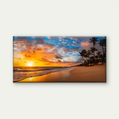 Beach Sun Palm Trees Sky Wall Art Canvas Office Home Room Framed 120x60cm