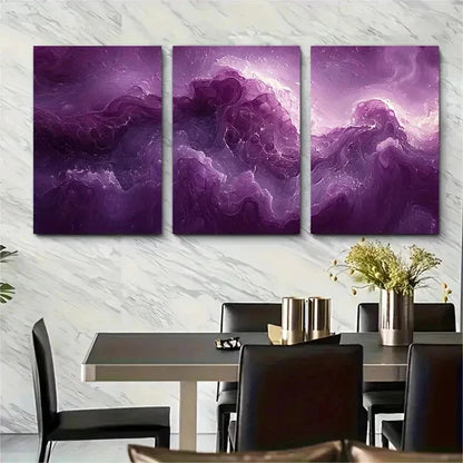 3pcs Purple Fluid Abstract Art L  Wall Art Set Canvas Framed 40x60cm - High Quality Print 100% Australian Made Wall Canvas Ready to Hang