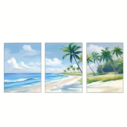 3pcs Sunny Day at the Caribbean Beach  Wall Art Set Canvas Framed 50x70cm - High Quality Print 100% Australian Made Wall Canvas Ready to Hang - Bella Home Decor