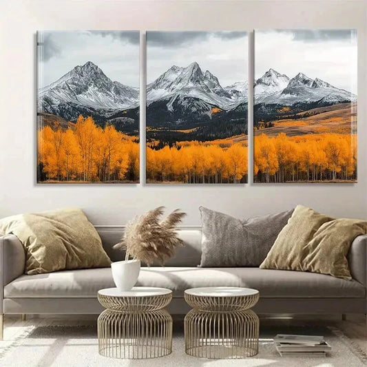 3pcs Majestic Mountain Vibrant Autumn Perfect Wall Art Set Canvas Framed 50x70cm - High Quality Print 100% Australian Made Wall Canvas Ready to Hang