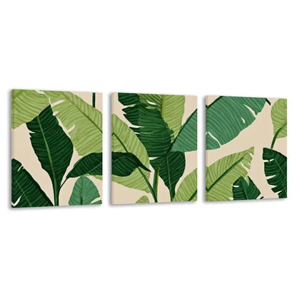3pcs Elegant Green Banana Leaves Wall Art Set Canvas Framed 50x70cm - High Quality Print 100% Australian Made Wall Canvas Ready to Hang