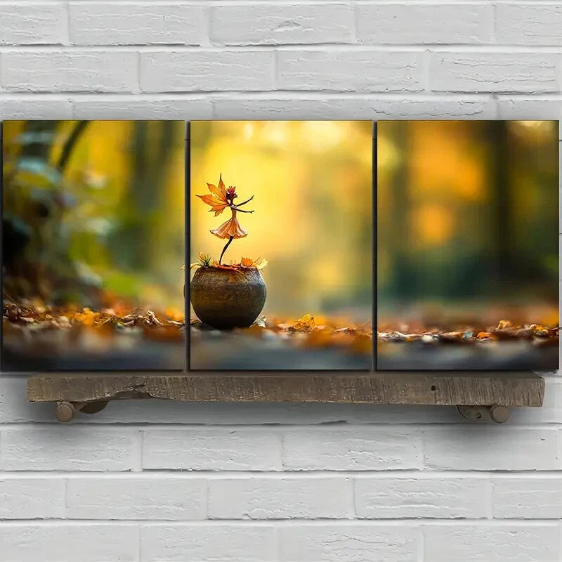 3pcs Girl Dancing in the Forest Leaf Metal Print Ready to Hang Art - Bella Home Decor
