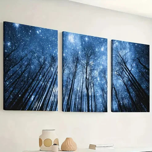 3pcs Dream forest, starry sky in the forest Wall Art Canvas Unframed - High Quality Print 100% Australian Made Wall Canvas - Bella Home Decor