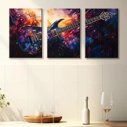 3pcs Vibrant Guitar Fantasy Illustration Wall Art Set Canvas Framed 50x70cm - High Quality Print 100% Australian Made Wall Canvas Ready to Hang