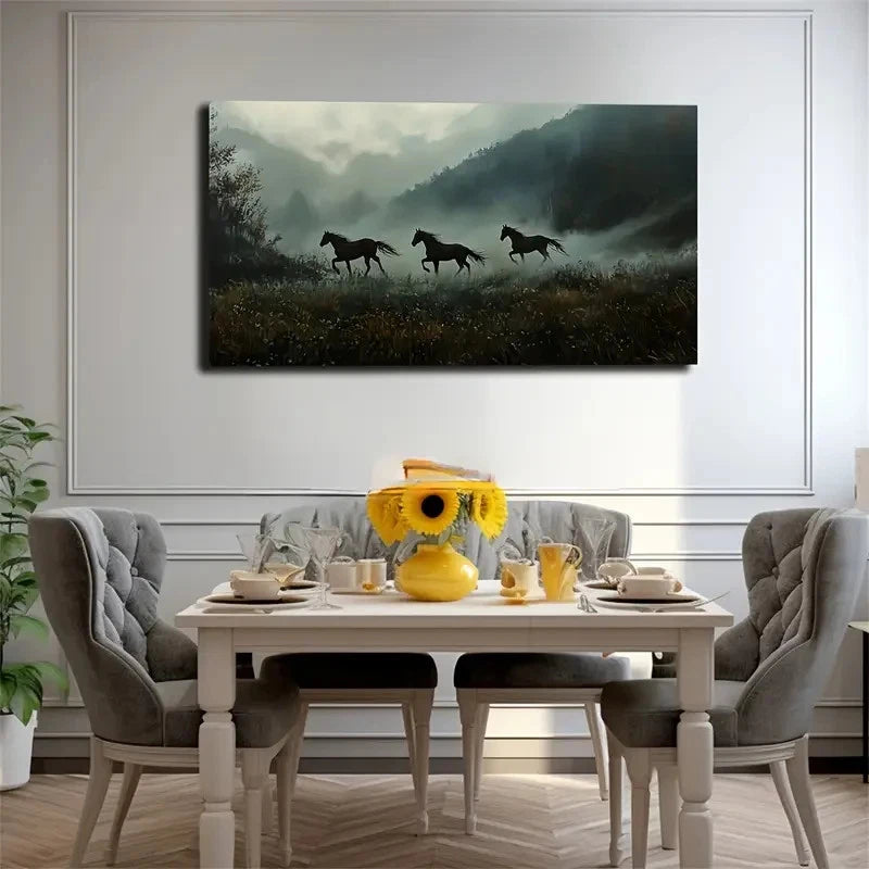 Majestic Horses Running Wall Art canvas office home room framed 120x60cm - Bella Home Decor