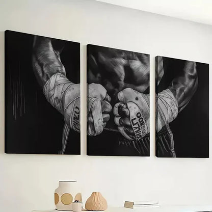 3pcs Boxer black and white art, sports spirit Wall Art Canvas Unframed - High Quality Print 100% Australian Made Wall Canvas - Bella Home Decor