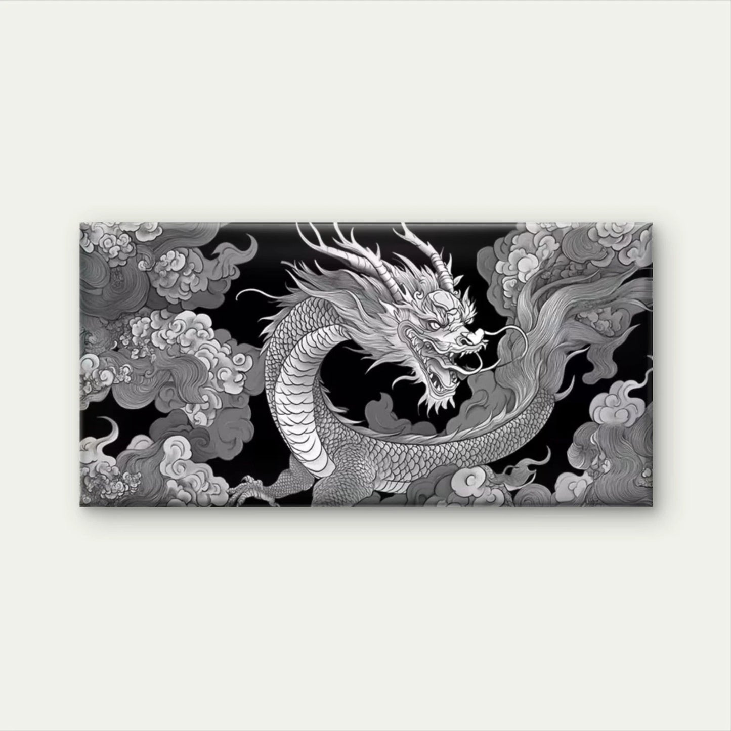 Black & White Dragon Wall Art Canvas Office Home Room Framed 120x60cm