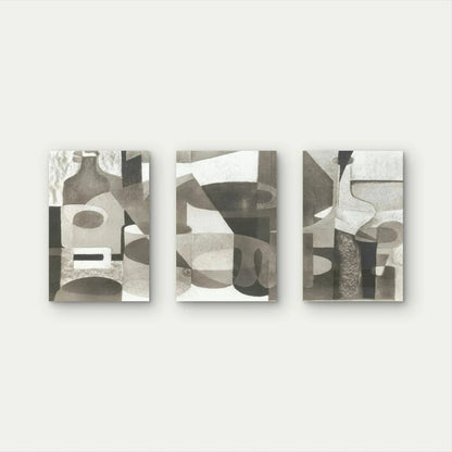 3pcs Monochrome Abstract Geometric Neutral Wall Art Set Canvas Framed 50x70cm - High Quality Print 100% Australian Made Wall Canvas Ready to Hang