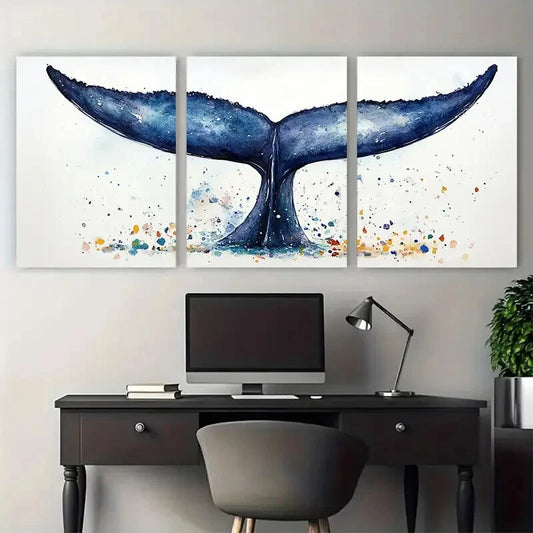 3pcs Whale Tail Abstract Minimalist Sea Metal Print Ready to Hang Art