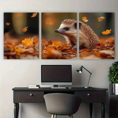 3pcs Autumn European Hedgehog Woodland Wildlife Wall Art Canvas Unframed - High Quality Print 100% Australian Made Wall Canvas - Bella Home Decor