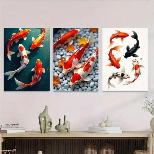 3pcs Colorful Koi Fish Modern Picture Wall Art Set Canvas Unframed - High Quality Print 100% Australian Made Wall Canvas