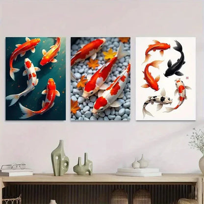 3pcs Colorful Koi Fish Modern Picture Wall Art Set Canvas Unframed - High Quality Print 100% Australian Made Wall Canvas