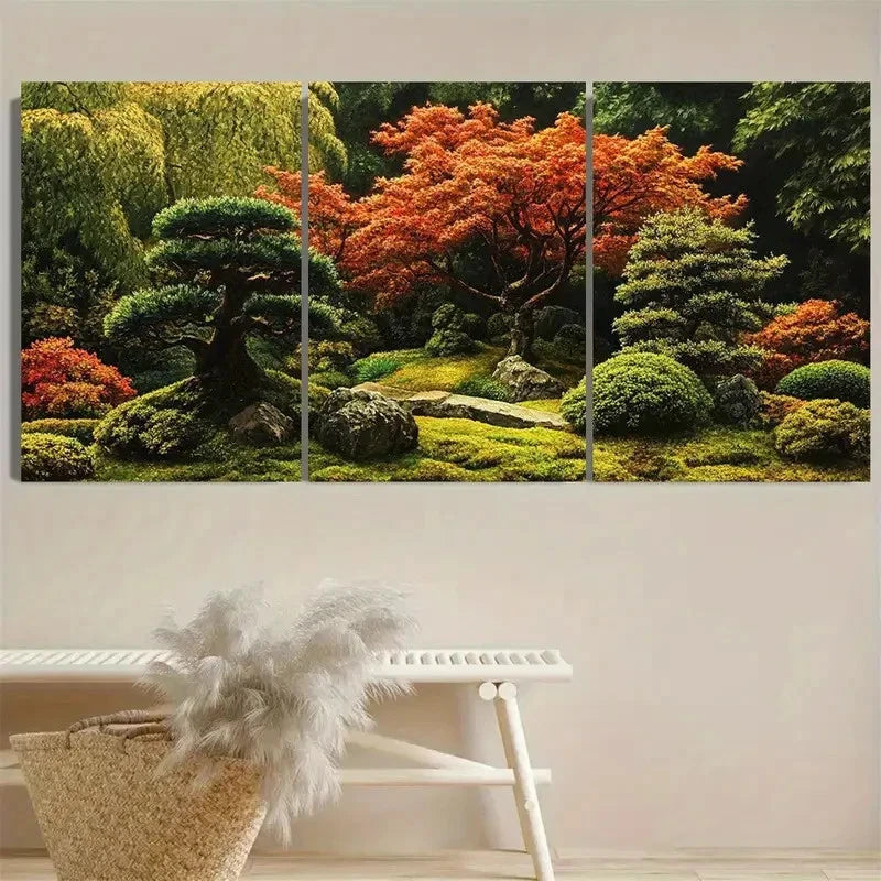 3pcs Japanese Trees Garden Wall Art Set Canvas Framed 60x90cm - High Quality Print 100% Australian Made Wall Canvas Ready to Hang