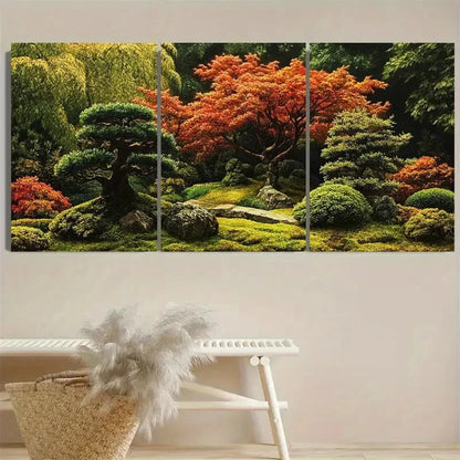 3pcs Japanese Trees Garden Wall Art Set Canvas Framed 60x90cm - High Quality Print 100% Australian Made Wall Canvas Ready to Hang