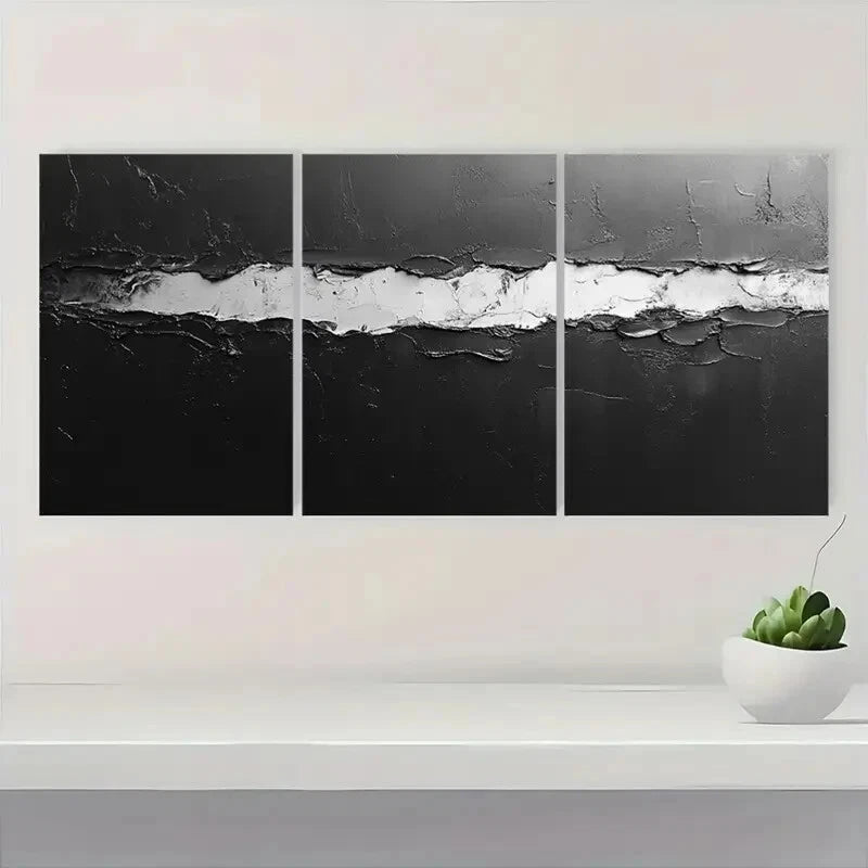 3pcs Minimalist Black and White Abstract Texture Metal Print Ready to Hang Art - Bella Home Decor
