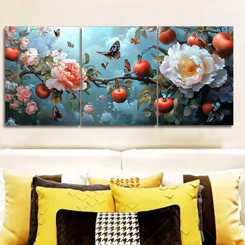 3pcs Rose hips and butterflies are flying Wall Art Set Canvas Unframed - High Quality Print 100% Australian Made Wall Canvas