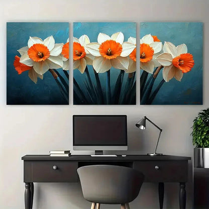 3pcs Daffodils Abstract Flowers Illustration Metal Print Ready to Hang Art - Bella Home Decor