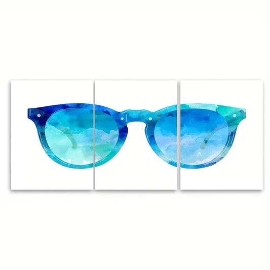 3pcs Watercolor Fashion Glasses Metal Print Ready to Hang Art