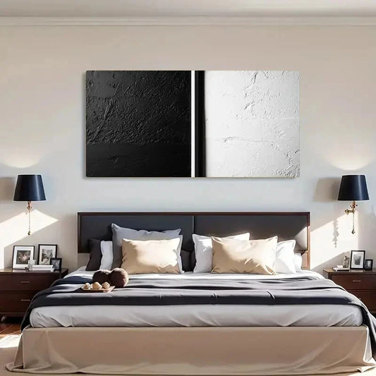 Black White Minimalist Texture Wall Art Canvas Office Home Room Framed 120x60cm