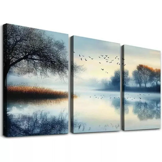 3pcs Abstract Elegant Tranquil Lake Reflection Wall Art Canvas Unframed - High Quality Print 100% Australian Made Wall Canvas