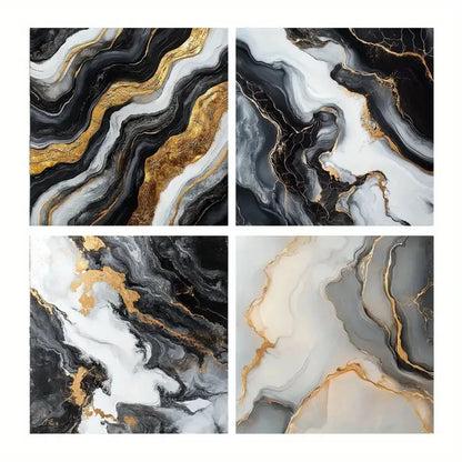 4pcs Black And White Square Wall Art Decor, Mar Wall Art Canvas Framed