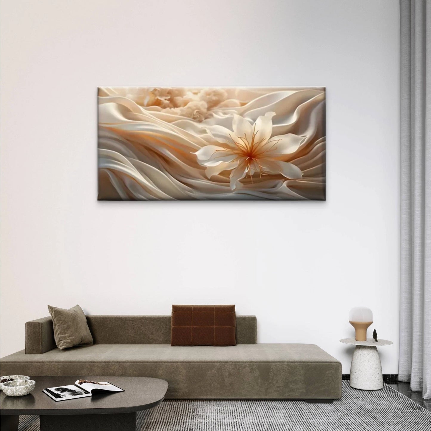 White Flowers Abstract Wall Art Canvas Office Home Room Framed 120x60cm