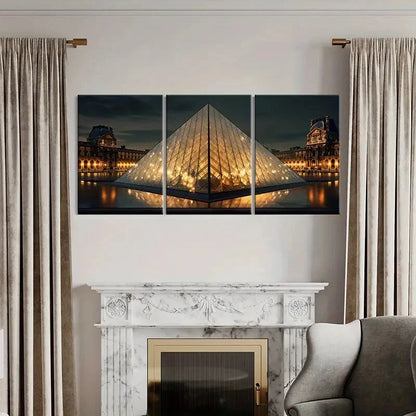3pcs Louvre Pyramid Paris Landmark Architectural Metal Print Ready to Hang Art - Bella Home Decor