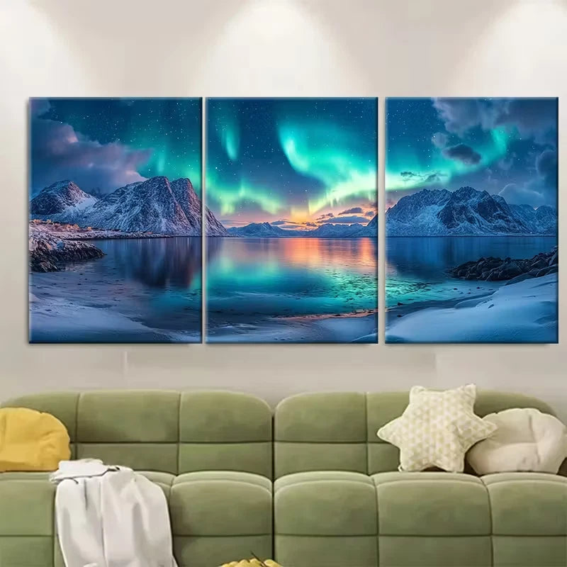 3pcs Northern Lights Over Lofoten Islands Metal Print Ready to Hang Art