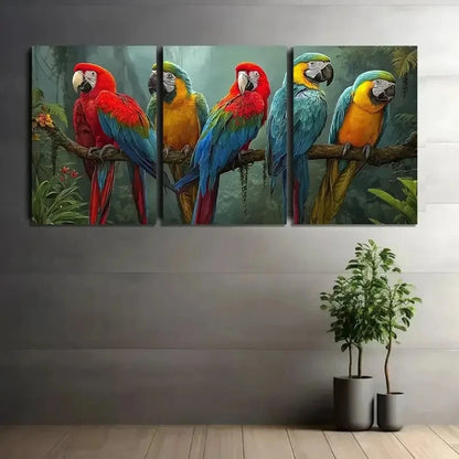 3pcs Colorful Parrots in Jungle Painting Metal Print Ready to Hang Art - Bella Home Decor