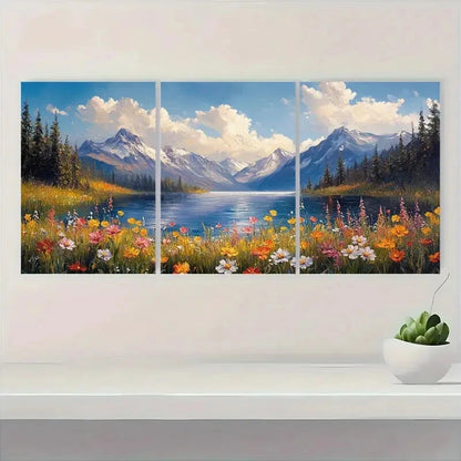 3pcs Nature-Inspired Alpine Wildflower Landscape Metal Print Ready to Hang Art - Bella Home Decor
