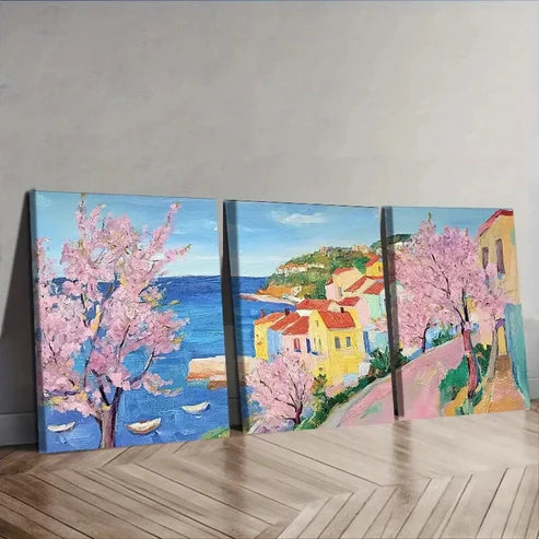 3pcs The cherry blossoms open. (4) Wall Art Set Canvas Unframed - High Quality Print 100% Australian Made Wall Canvas