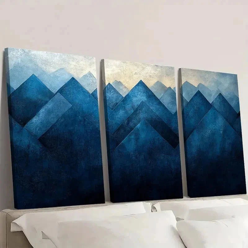3pcs Blue & Black Geometric Design PO Wall Art Set Canvas Framed 40x60cm - High Quality Print 100% Australian Made Wall Canvas Ready to Hang - Bella Home Decor