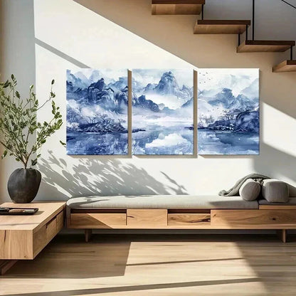 3pcs Classic Retro Chinese Landscape Wall Art Set Canvas Framed 40x60cm - High Quality Print 100% Australian Made Wall Canvas Ready to Hang - Bella Home Decor
