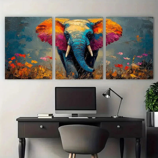 3pcs Colorful Elephant Abstract Impasto Animal Wall Art Set Canvas Framed 40x60cm - High Quality Print 100% Australian Made Wall Canvas Ready to Hang