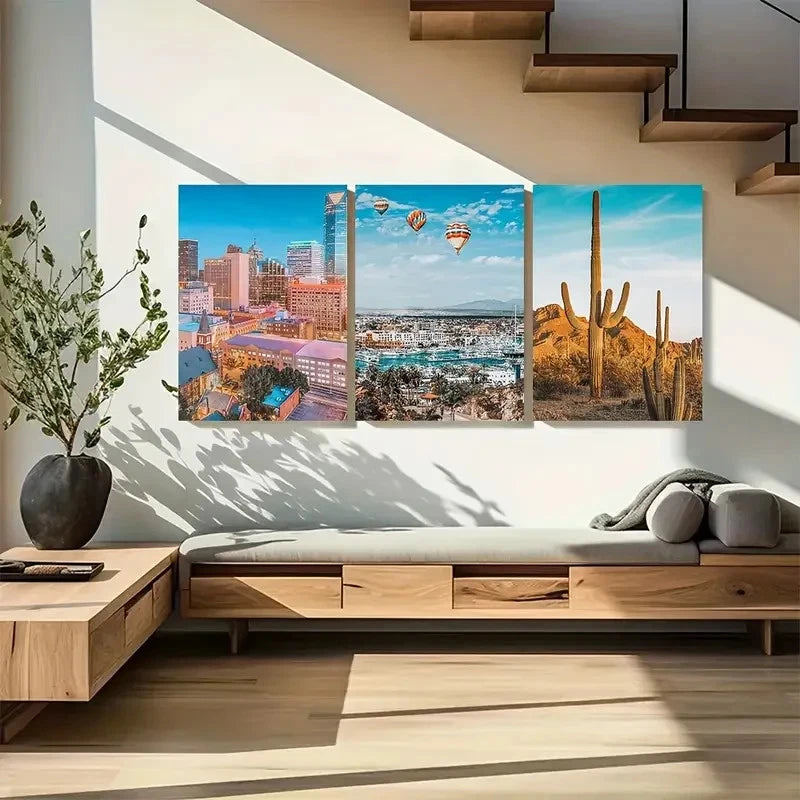 3pcs Vibrant Oklahoma Travel & Street Scene Metal Print Ready to Hang Art