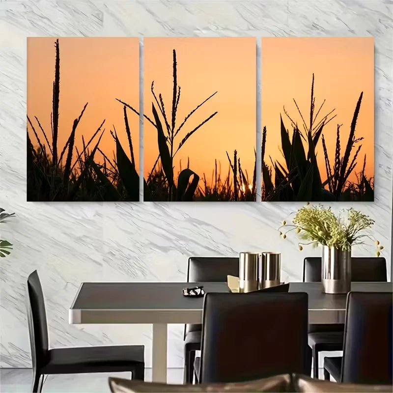 3pcs Rustic Farmhouse Cornfield Sunset Metal Print Ready to Hang Art