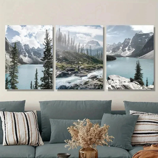 3pcs , Lake Louise, Banff National Park, Metal Print Ready to Hang Art